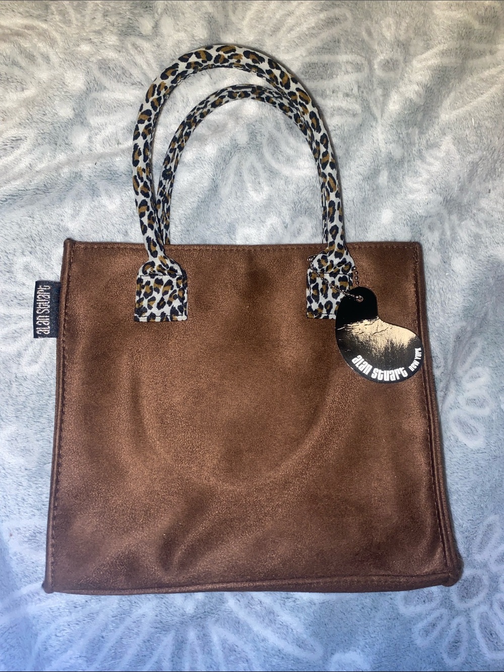 Alan Stuart Brown Velvet Tote with Leopard-Print Handles